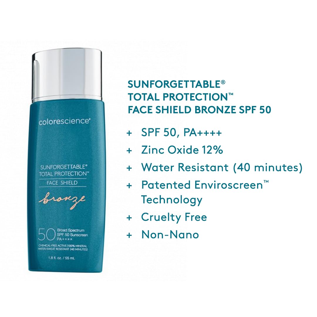 Colorescience Face Shield Bronze applied on skin showing radiant finish