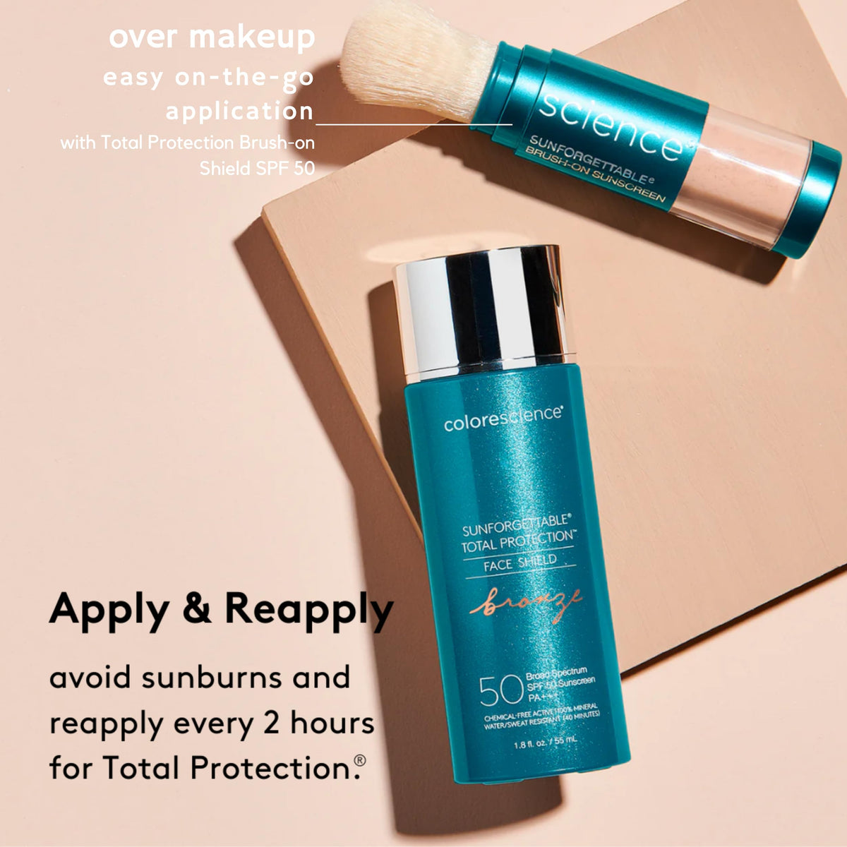 Colorescience Sunforgettable Face Shield Bronze with sun protection benefits highlighted