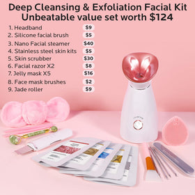 colorfarm facial steamer kit tools including jade roller and cleansing brush