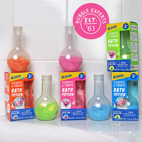 Colorful fizzing bath bomb powders from Mr. Bubble