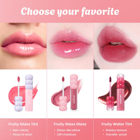 COLORGRAM Fruity Glass Tint Pearl Gloss with makeup accessories