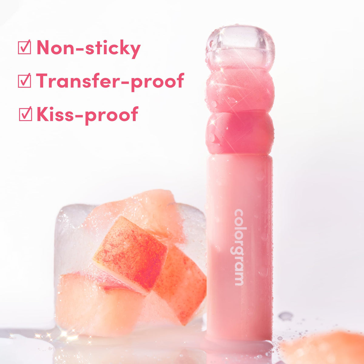 COLORGRAM Fruity Water Tint 02 Bunny Pink texture on lips