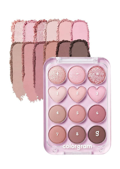 COLORGRAM Pin Point Eyeshadow Palette 02 front view with 12 shades