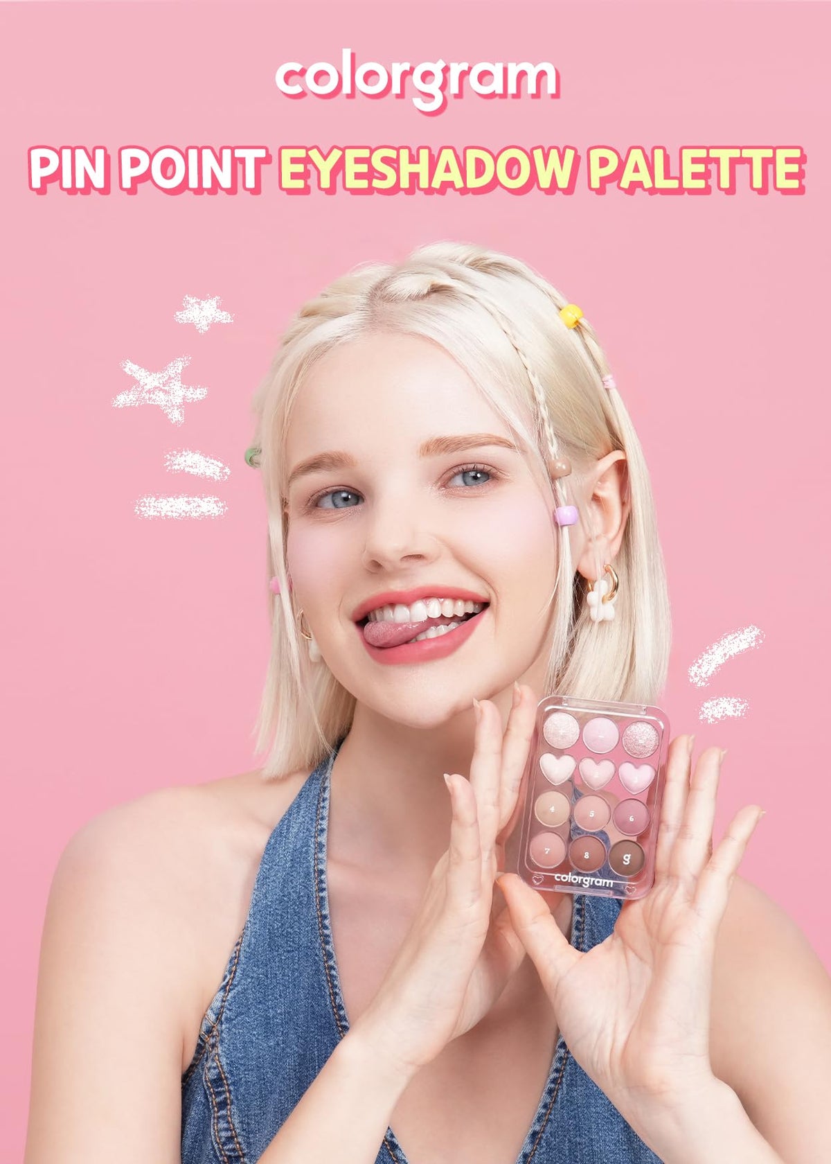 COLORGRAM Pin Point Eyeshadow Palette 03 Pink+Lavender open view showing shades
