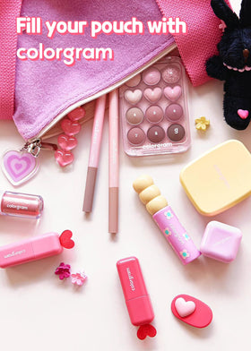 COLORGRAM Pin Point Eyeshadow Palette 03 Pink+Lavender with makeup brushes