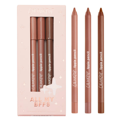 ColourPop All My BFFs Lippie Lip Pencil Kit front view with three shades