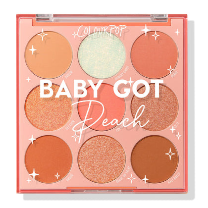 ColourPop Baby Got Peach Eyeshadow Palette front view showcasing 9 shades
