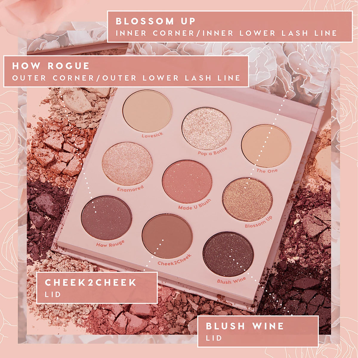 ColourPop Blush Crush Eyeshadow Palette open with swatches