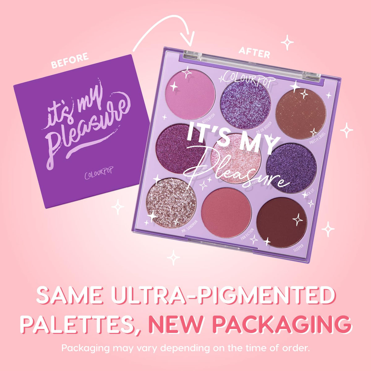 ColourPop It's My Pleasure Eyeshadow Palette open showing shades