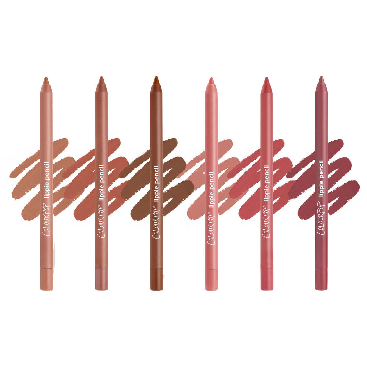 ColourPop Lined and Defined Lippie Lip Pencil Kit front view with six shades