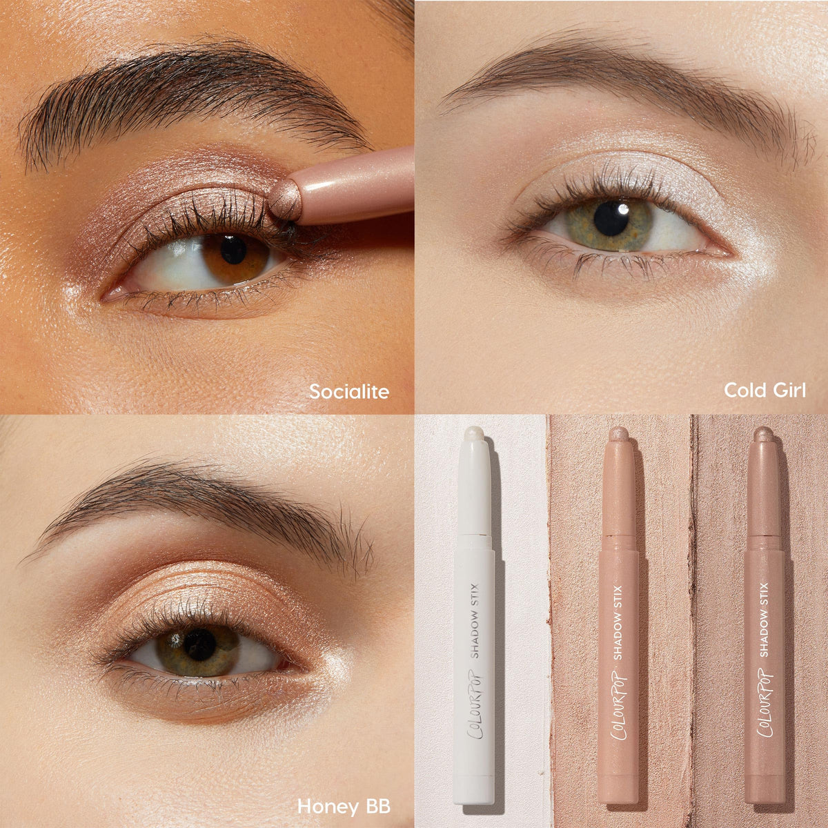 ColourPop Metallic Neutrals Shadow Stix Makeup Kit with vibrant eye looks