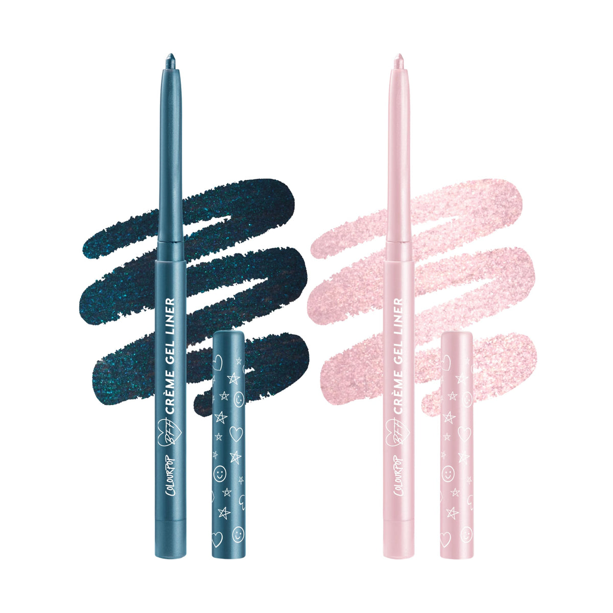 ColourPop Metallic Opposites Eyeliner Kit front view showing Outer Space and Calabasas shades