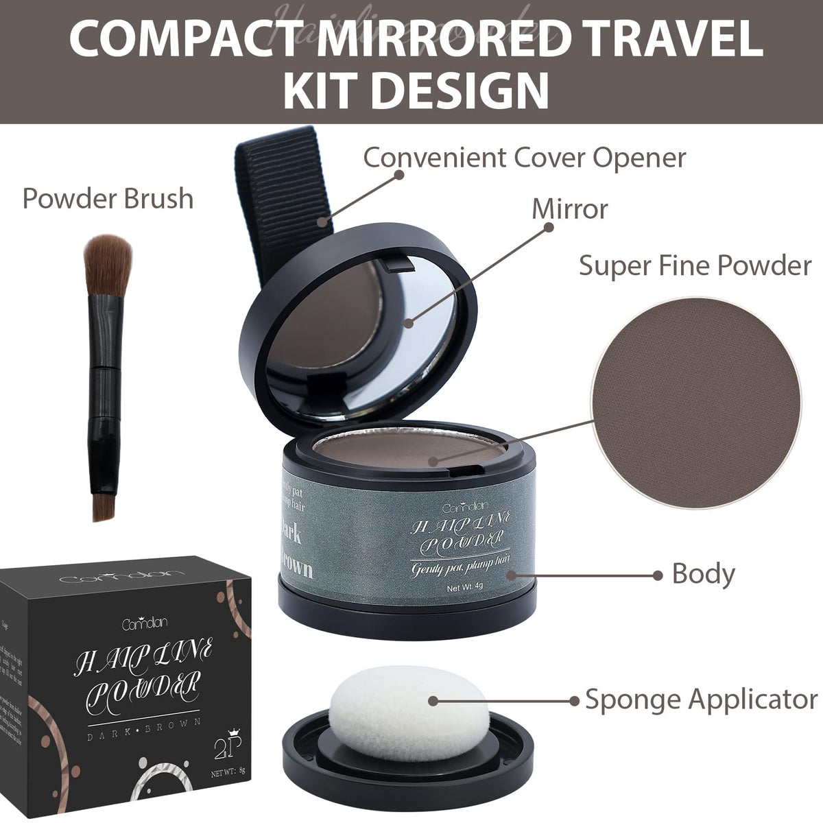 Comdian Hairline Powder and included accessories
