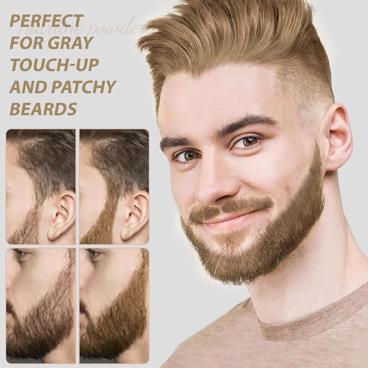 Comdian Hairline Powder on a vanity with makeup accessories