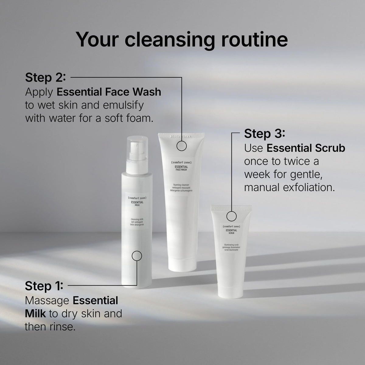 Comfort Zone Essential Face Wash 150 ml on bathroom counter