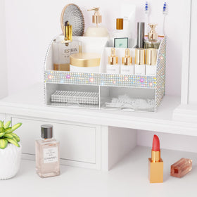 COMFYROOM Makeup Organizer Bling White with makeup inside