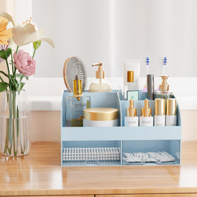 COMFYROOM Makeup Organizer blue model with stationery items inside