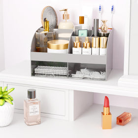 COMFYROOM Makeup Organizer grey model on a desk with stationery