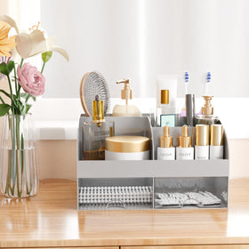 COMFYROOM Makeup Organizer grey model with bathroom supplies