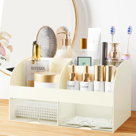 COMFYROOM Makeup Organizer Ivory with drawers open displaying contents