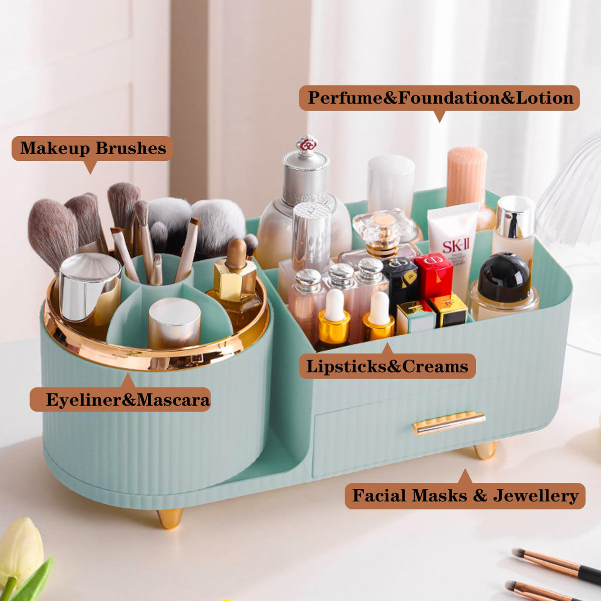 COMFYROOM Rotating Makeup Organizer lifestyle scene on dresser