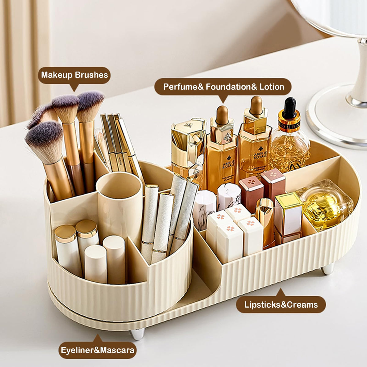 COMFYROOM Rotating Makeup Organizer side view showing brush holder