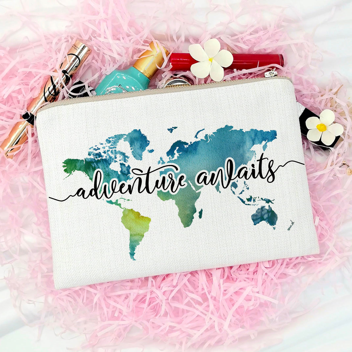 COMODBAG Travel Makeup Case back view natural linen texture