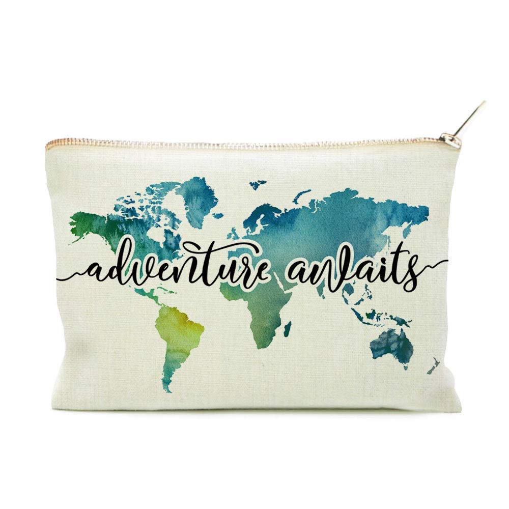 COMODBAG Travel Makeup Case front view beige with world map design