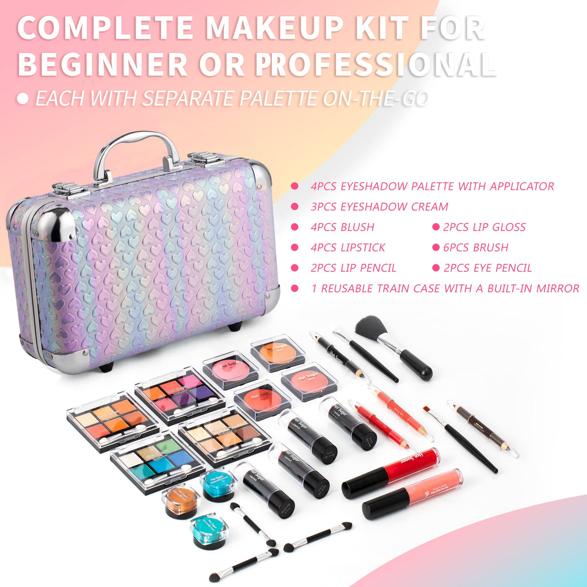 Compact Hot Sugar makeup set with top handle for easy carrying