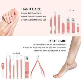 Complete 26-piece manicure set tools laid out
