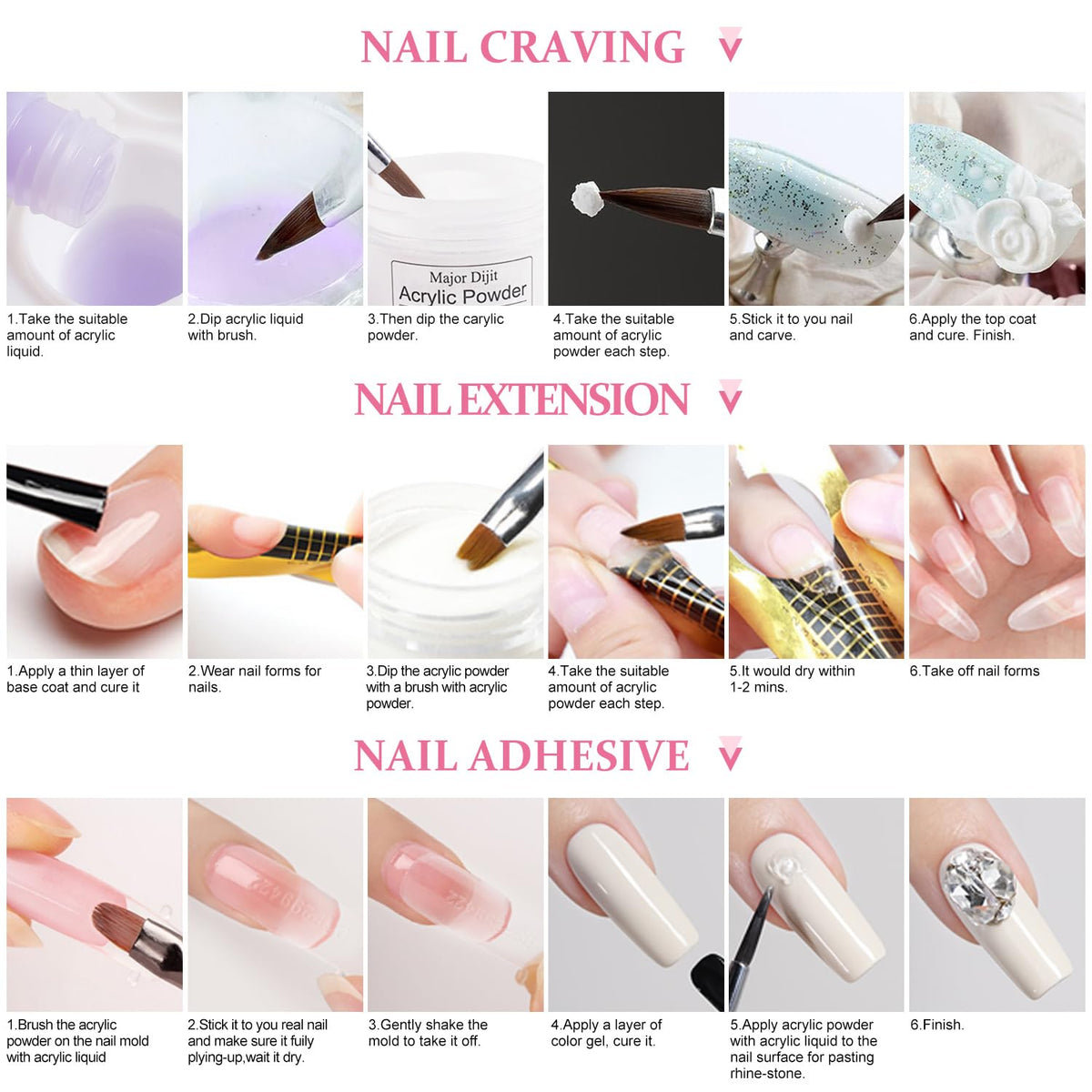 Complete acrylic nail kit displayed with all accessories