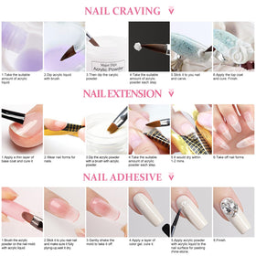 Complete acrylic nail kit displayed with all accessories