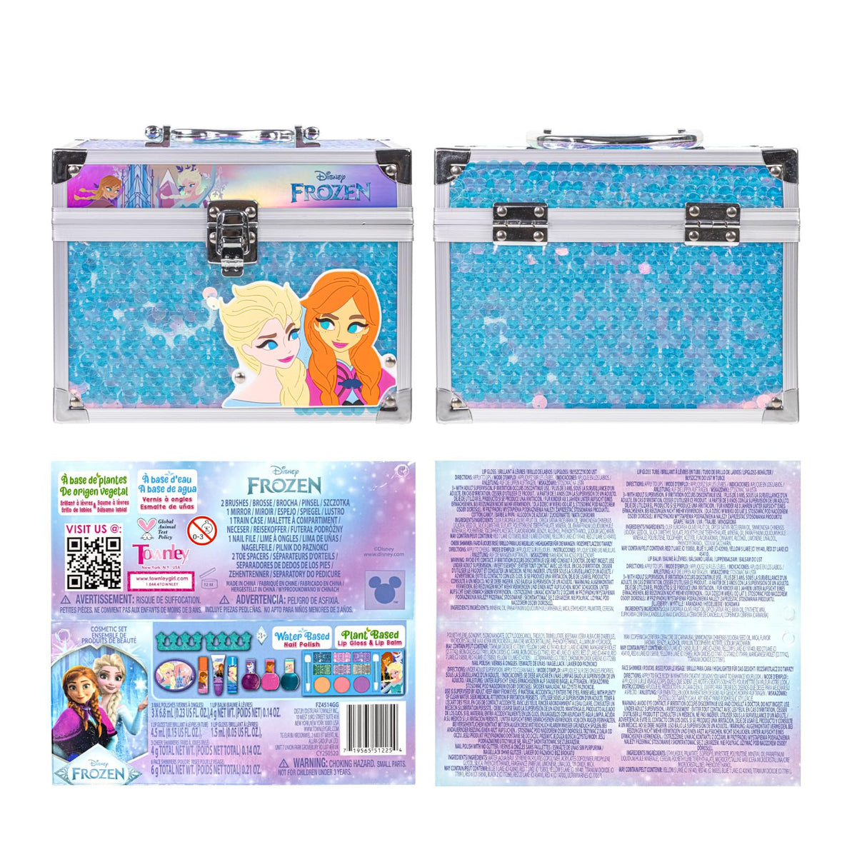 Complete Disney Frozen Train Case Beauty Set displayed on a table