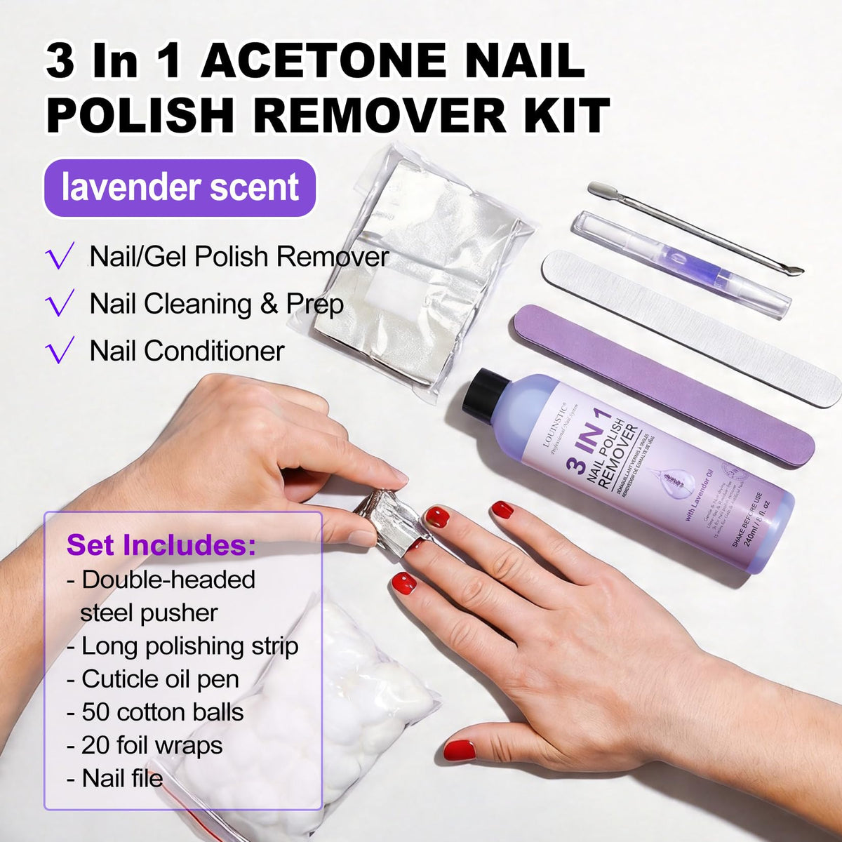 Complete nail polish removal kit with accessories