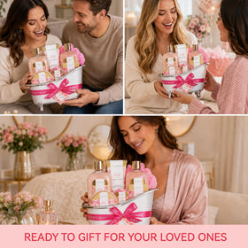 Complete Spa Luxetique gift set displayed in a decorative basket