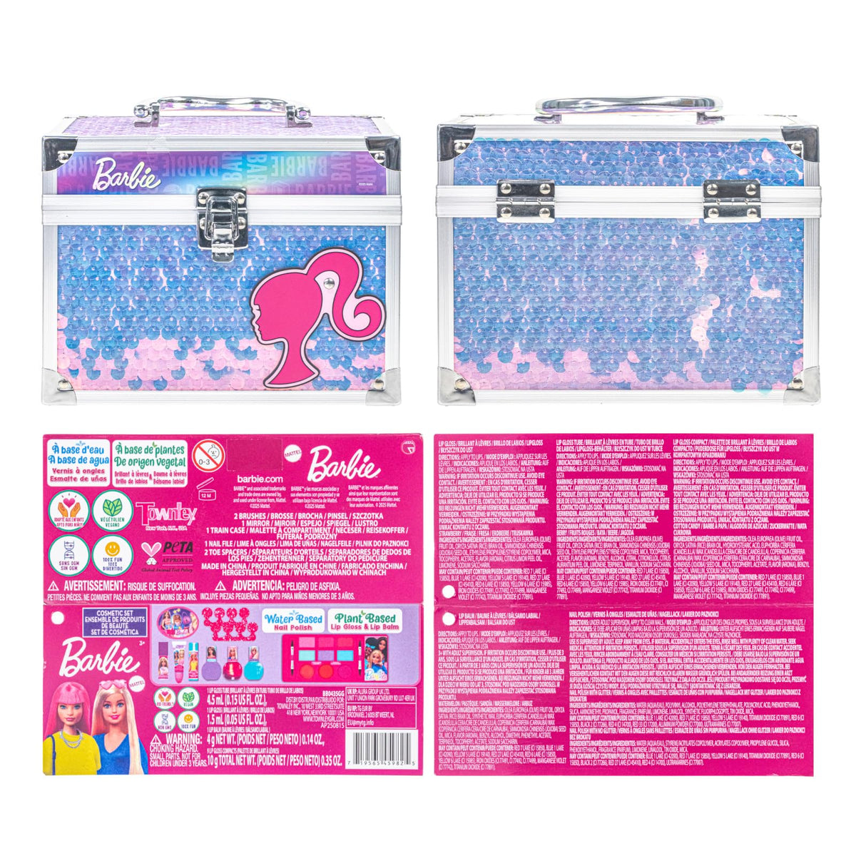 Complete Townley Girl Barbie Train Case Beauty Set displayed