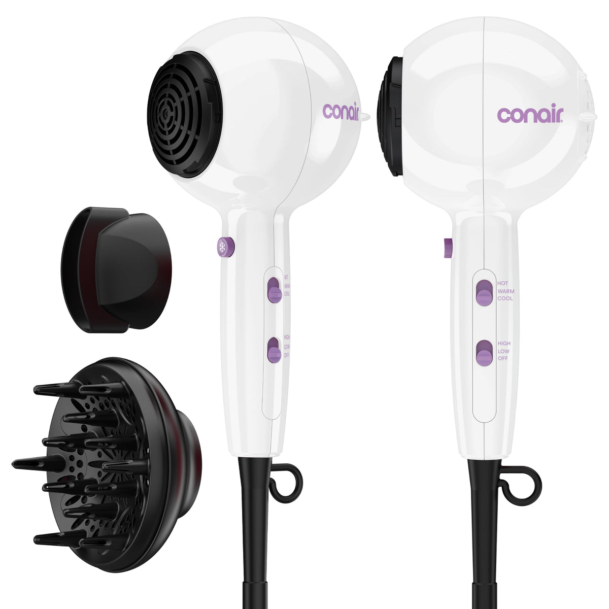 Conair Cake Pop Hair Dryer front view in white