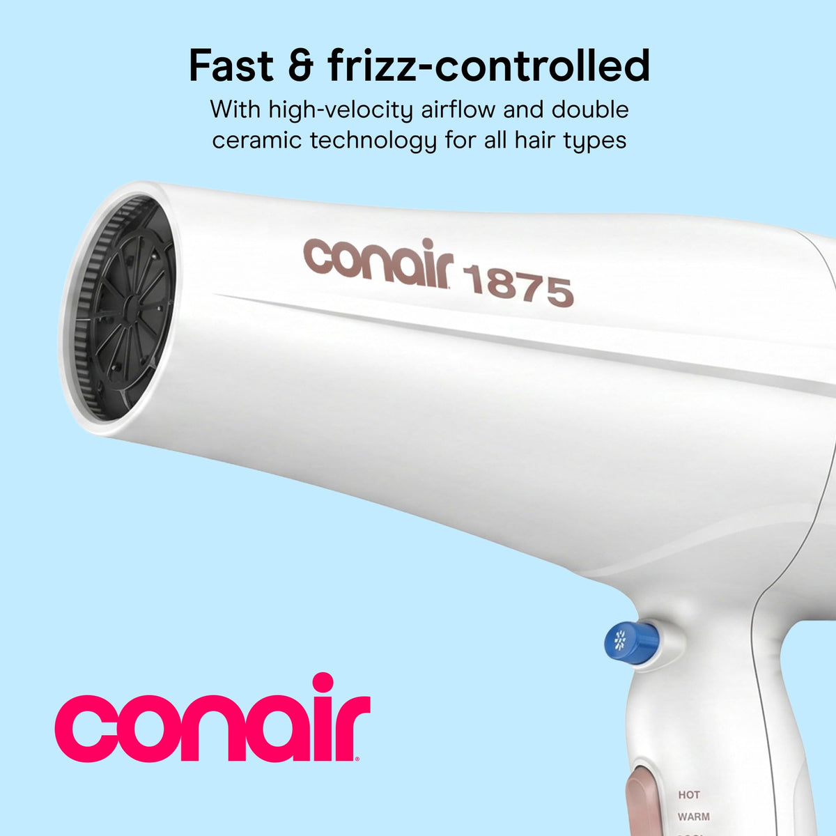 Conair Double Ceramic Hair Dryer side view showing concentrator nozzle