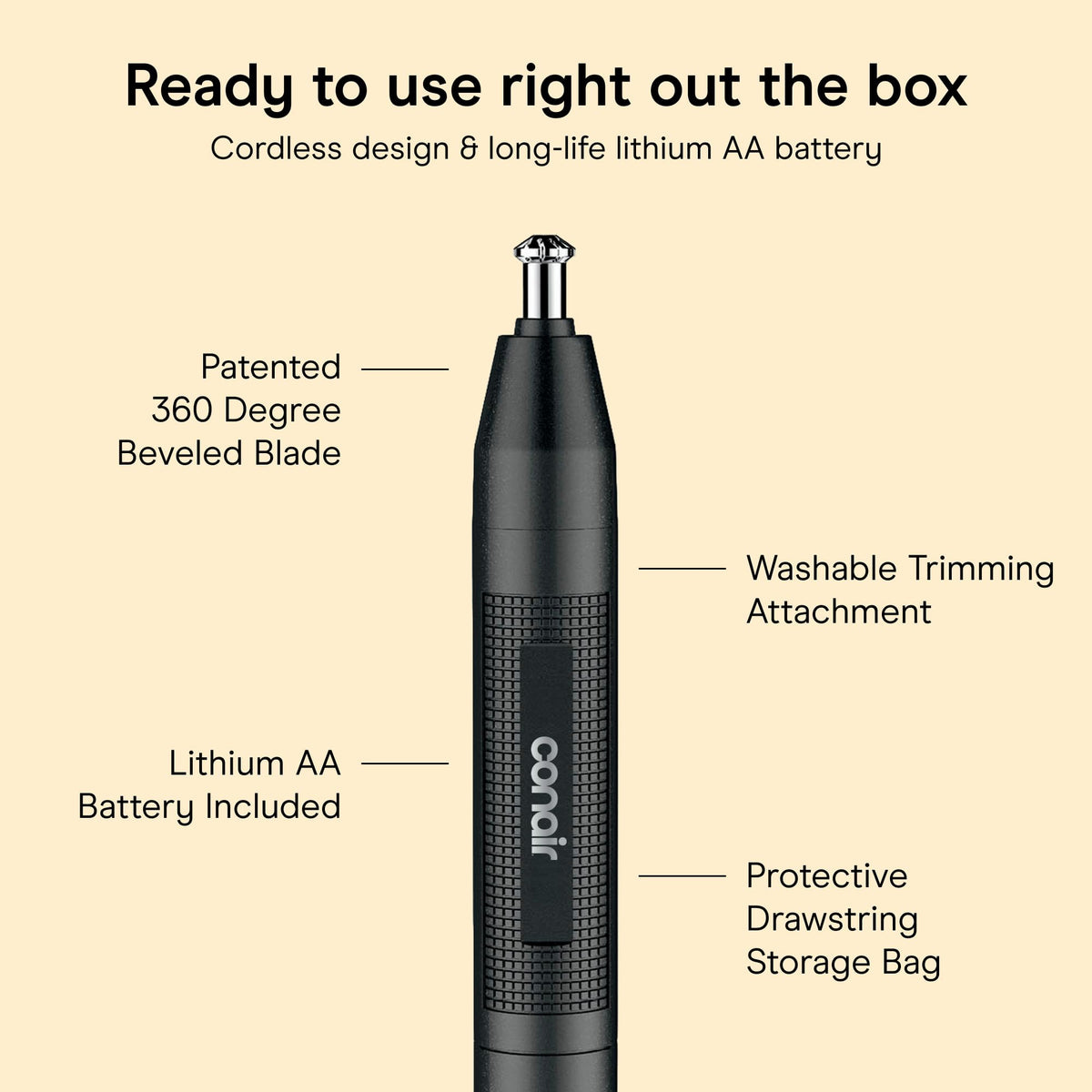 Conair Ear and Nose Hair Trimmer in protective drawstring bag