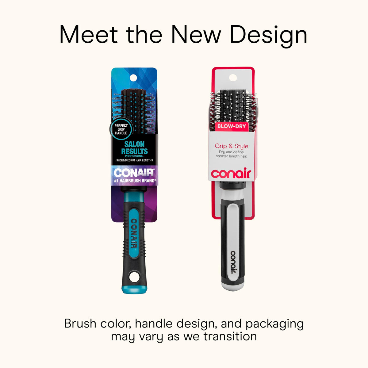 Conair Grip & Style Round Brush showing grooved nonslip handle