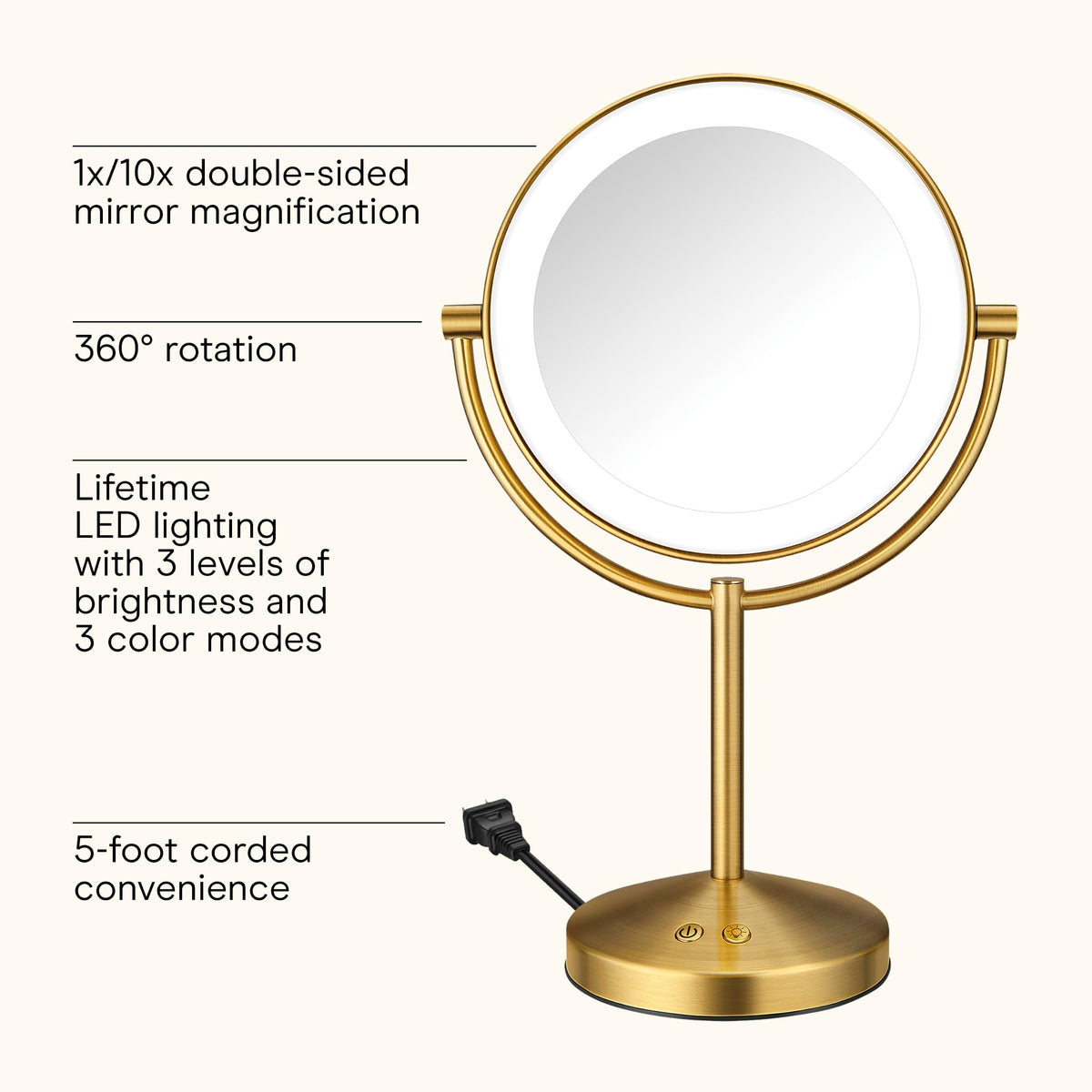 Conair LED Vanity Mirror showing 1X and 10X magnification