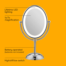 Conair Lighted Makeup Mirror showing 1X and 7X magnification