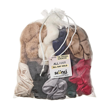 Conair Satin Scrunchies 20pk assorted colours front view
