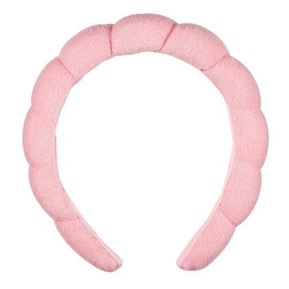 Conair Spa Makeup and Face Washing Headband front view in pink terry cloth