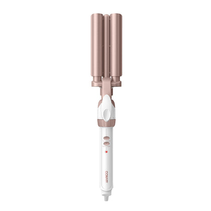 Conair Triple Barrel Curling Iron front view in white and rose gold