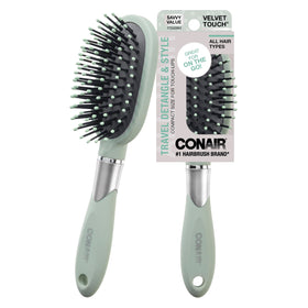 Conair Velvet Touch Oval Cushion Hair Brush front view in Sage Green