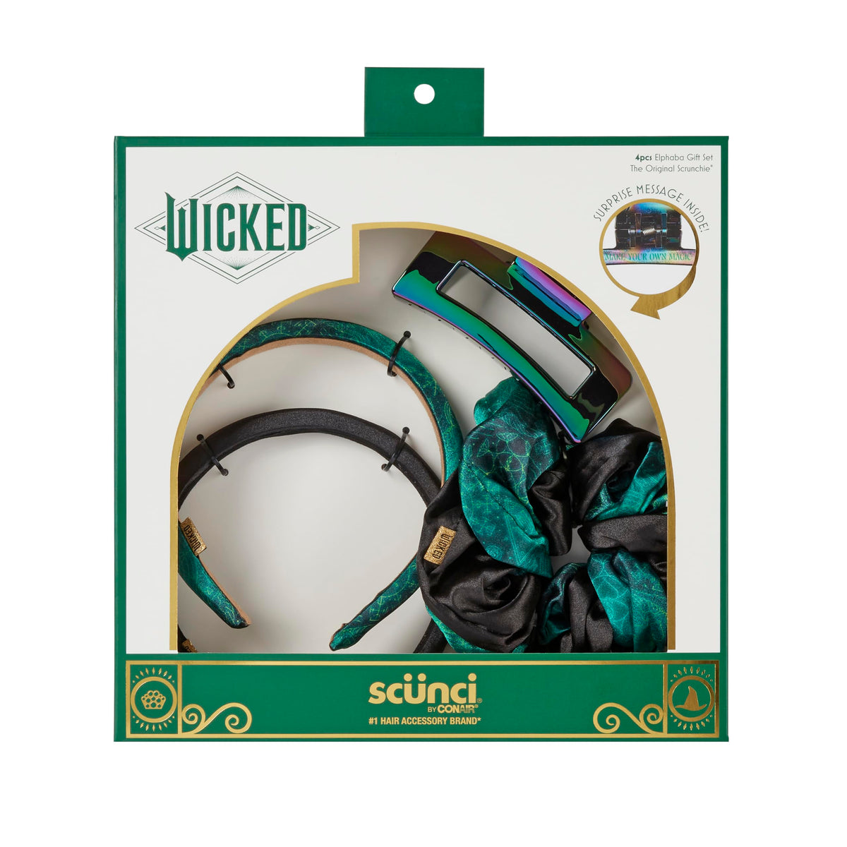 Conair WICKED hair accessories gift box with Elphaba-themed items