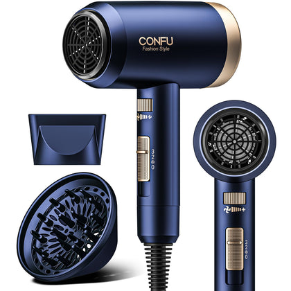 CONFU Hair Dryer 1600W front view with diffuser and concentrator