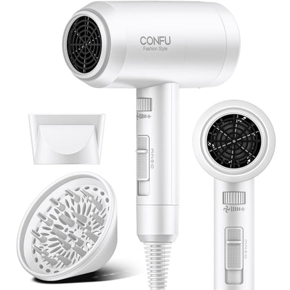 CONFU Hair Dryer front view with diffuser and concentrator