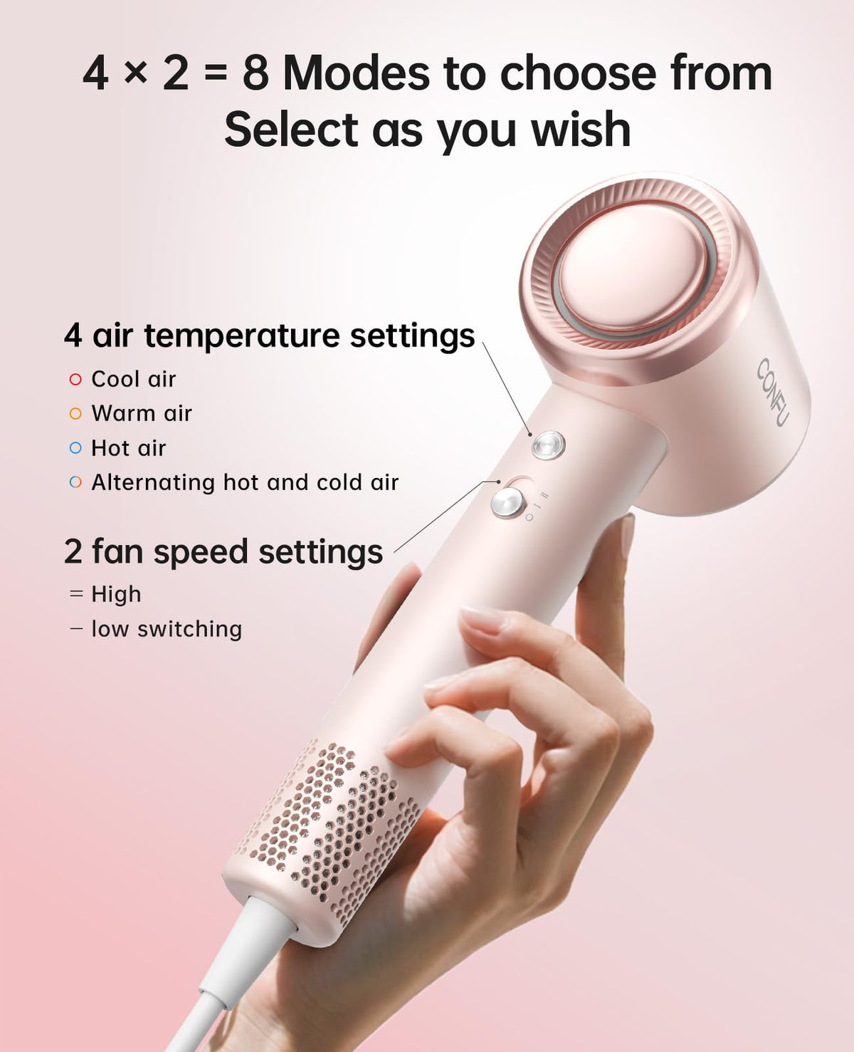 CONFU Hair Dryer lightweight design for easy handling